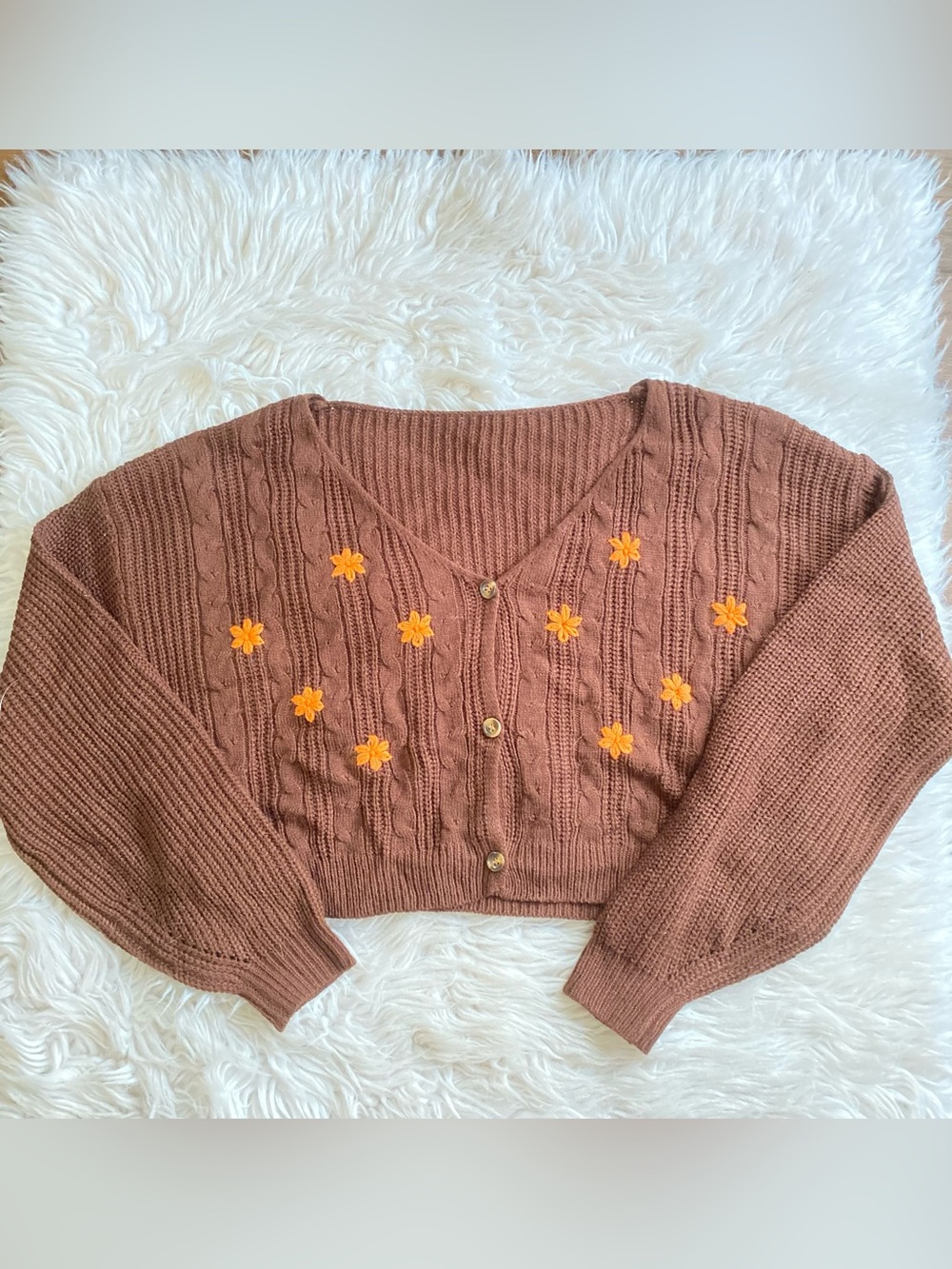 Fun Floral Lightweight Brown Cardigan Sweater
